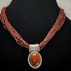 Vintage necklace 6 strand seed beed brown necklace